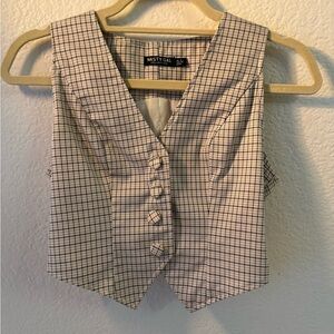 Nasty Gal Black and White Plaid Sleeveless Blouse